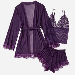 Elegant Purple Lace Sleepwear Set
